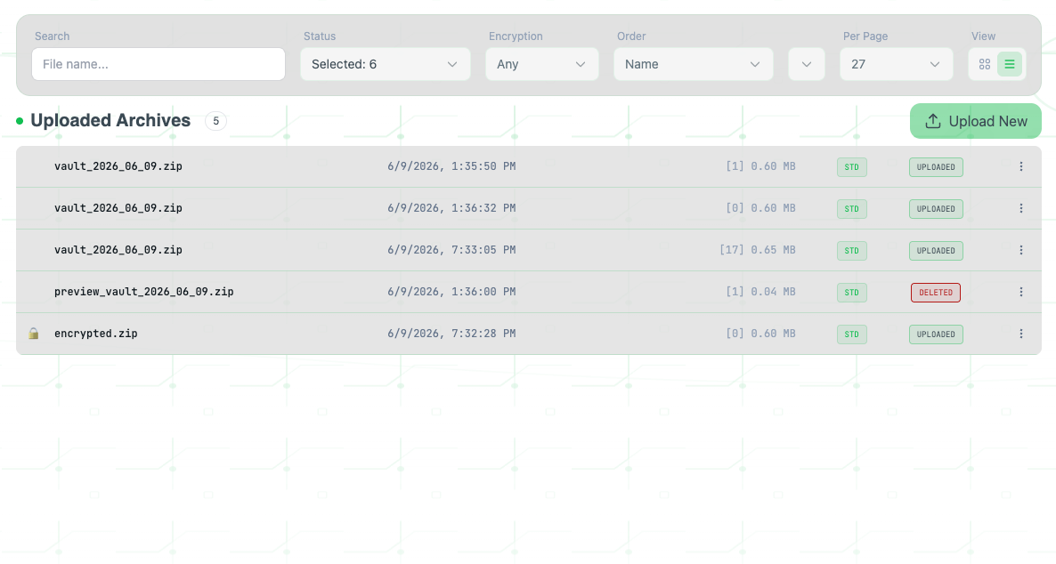 Uploaded Archives Ledger
